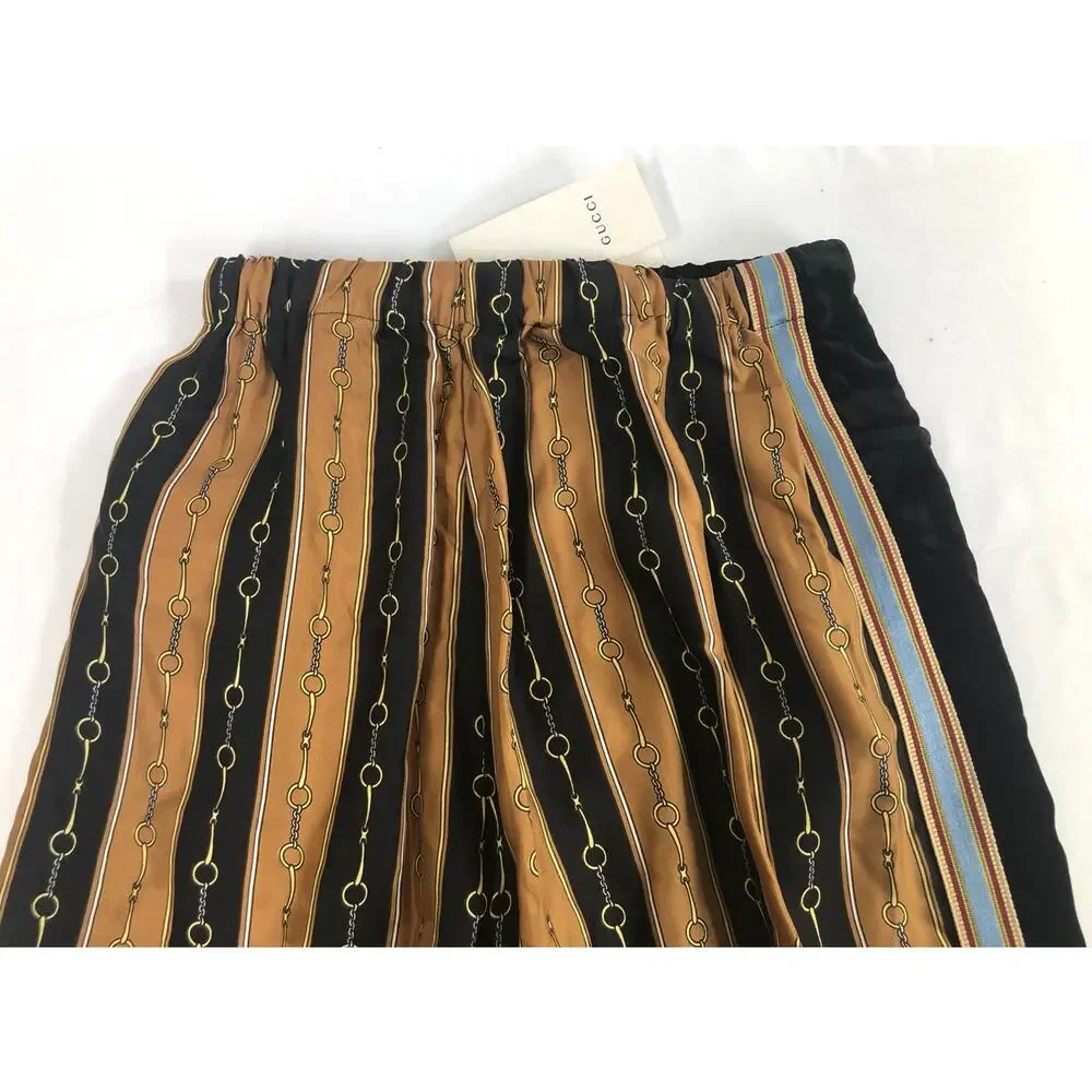NWT Gucci Bi-Material Velvet/Silk Horsebit Logo Striped Joggers Size 32 $2800.00